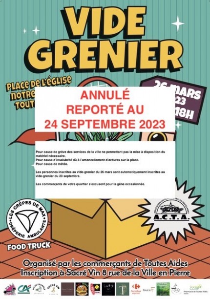 Affiche vide grenier 2023 du quartier Toutes Aides - Nantes