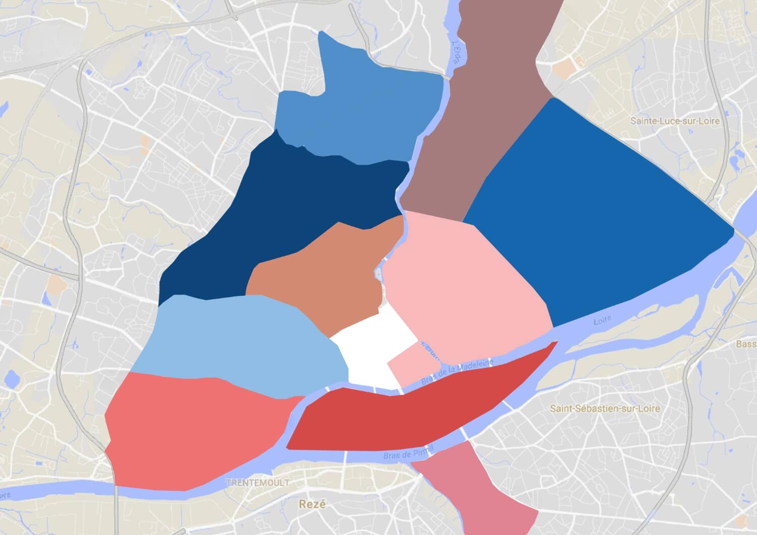 Carte colorée quartiers ville de Nantes